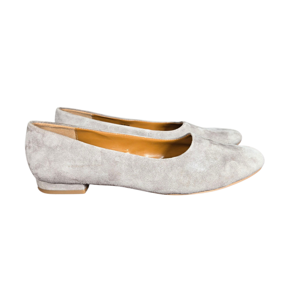 Halston Shoes Womens Size 8.5 Gray Suede Leather Flats Slip On Low Heel Linda‎